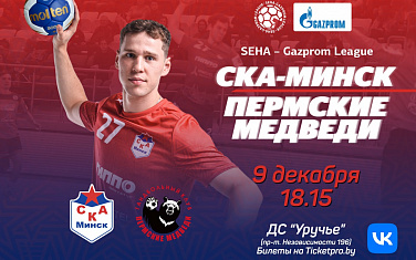 Два билета на гандбол СКА Минск vs Пермские медведи (09.12.2022)
